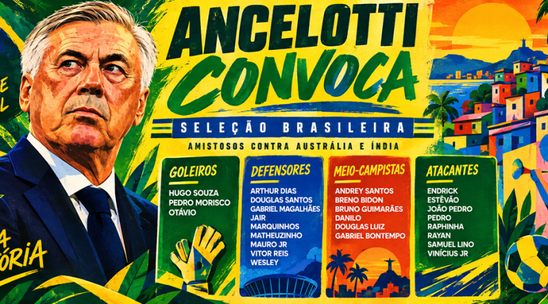 Ancelotti convoca Seleção Brasileira para amistosos contra Austrália e Índia
