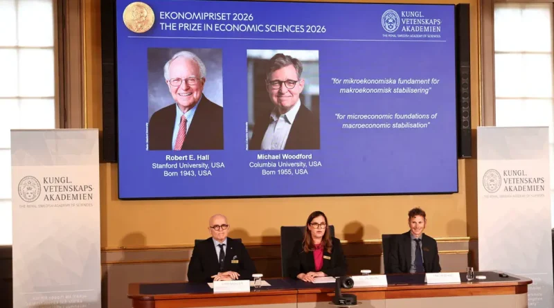 Robert E. Hall and Michael Woodford are announced as the laureates of the 2026 Sveriges Riksbank Prize in Economic Sciences in Memory of Alfred Nobel at the Royal Swedish Academy of Sciences in Stockholm, Sweden, October 12, 2026. REUTERS/ Tom Little TPX IMAGES OF THE DAY