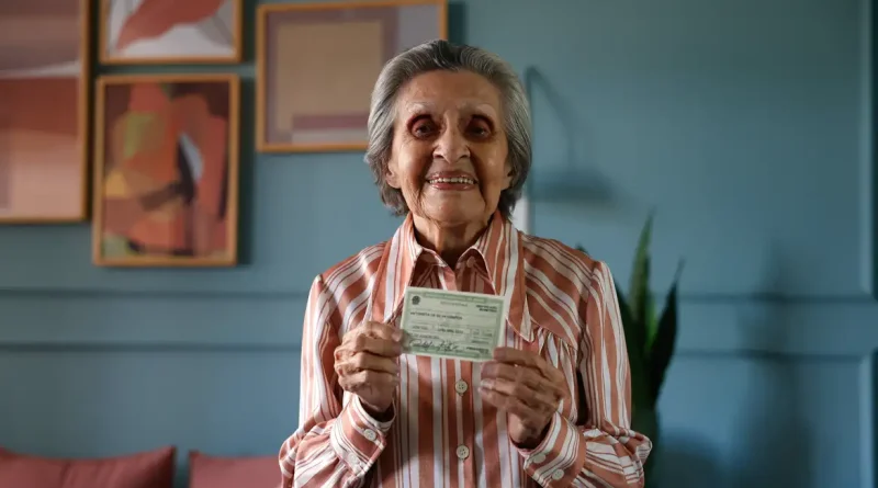 Rio de Janeiro (RJ), 10/07/2026 - Antonieta da Silva Campos, 96 anos, bancária aposentada, exibe seu título de eleitor em sua casa. Foto: Tânia Rêgo/Agência Brasil
