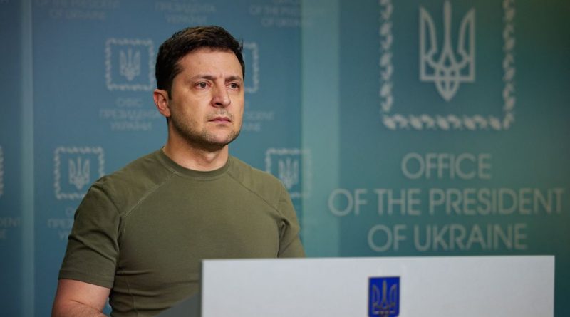 Ukrainian President Volodymyr Zelensky delivers a speech to the nation at the presidential palace.